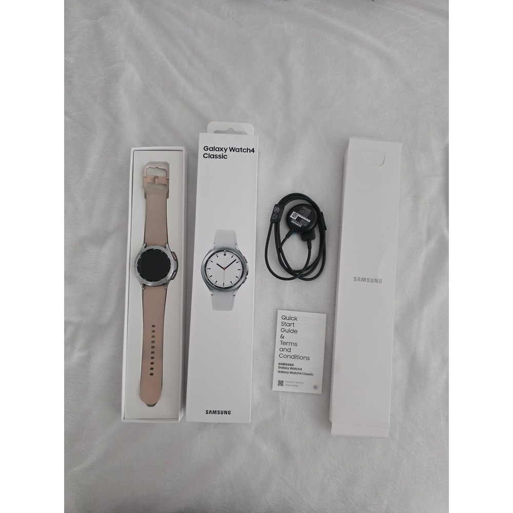 Samsung Galaxy Watch4 Classic 42mm Silver LTE SM-R885U Pink Band Smartwatch